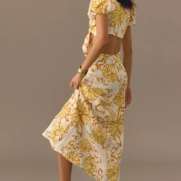 NWT Anthropologie Faithfull Joyas Yellow Floral Linen  Maxi Skirt 10 - Picture 3 of 7